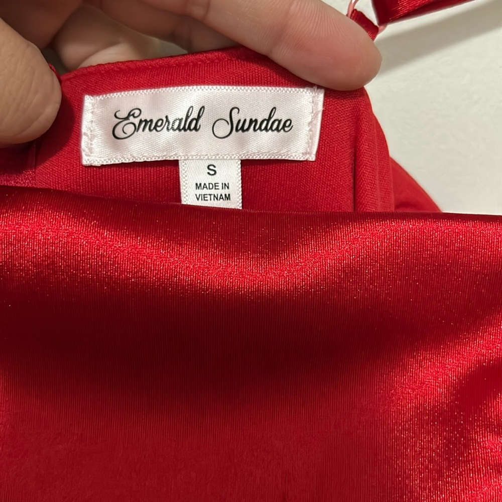 Red silk dress with slit